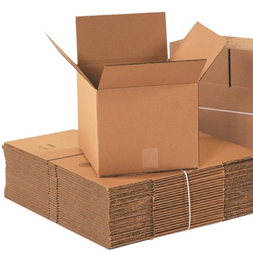 Brown corrugated cardboard shipping boxes stacked for packaging and delivery