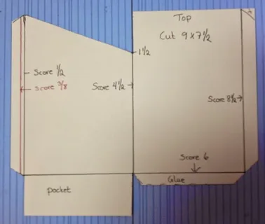 Cereal box layout with marked cut sizes, score lines, and fold tabs for assembly