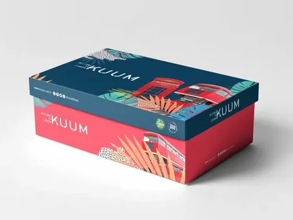 Custom footwear box with colorful printed design and branded logo for retail shoe packaging