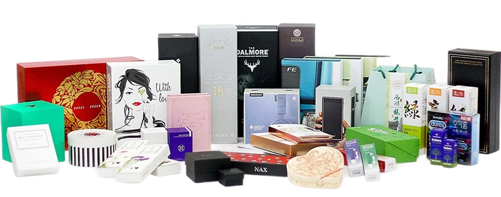 Various custom retail packaging boxes for cosmetics, food, electronics, tea, and lifestyle products