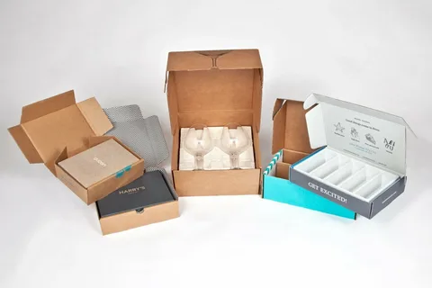 Corrugated shipping boxes with foam and divider inserts for fragile product protection