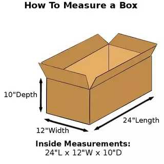 Box with internal dimensions labeled 24 inches length, 12 inches width, and 10 inches depth