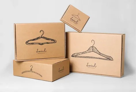 Set of recyclable mailer boxes featuring hanger illustrations for stylish garment packaging