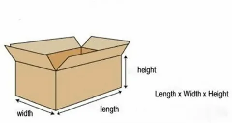 Open box with arrows indicating how to measure length, width, and height correctly