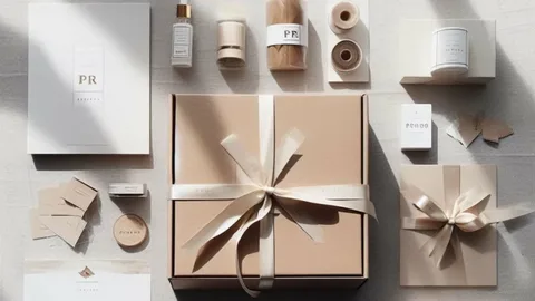 Beige-themed PR package with satin ribbon and wellness products including candles, creams, and oils