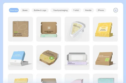 Pizza box designs displayed in Pacdora’s packaging category selector
