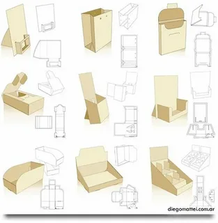 POP display packaging templates with structural outlines for retail presentation design