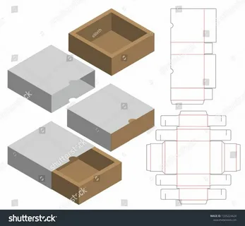 3D slide drawer box with matching dieline template for packaging design reference