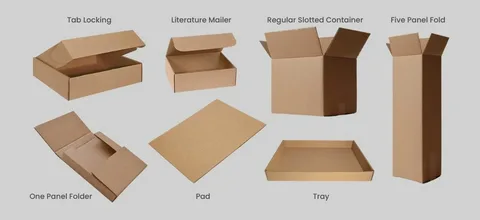 Overview of different cardboard box styles like slotted, tray, folder, and mailer