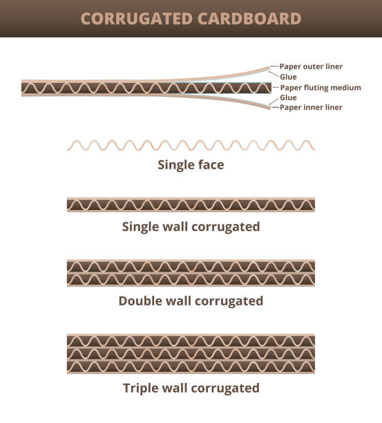 Cross section diagram of corrugated cardboard layers with single wall, double wall, and triple wall options