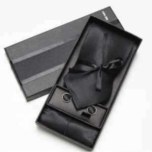 custom tie packaging box with silk tie and cufflinks for men’s gift set