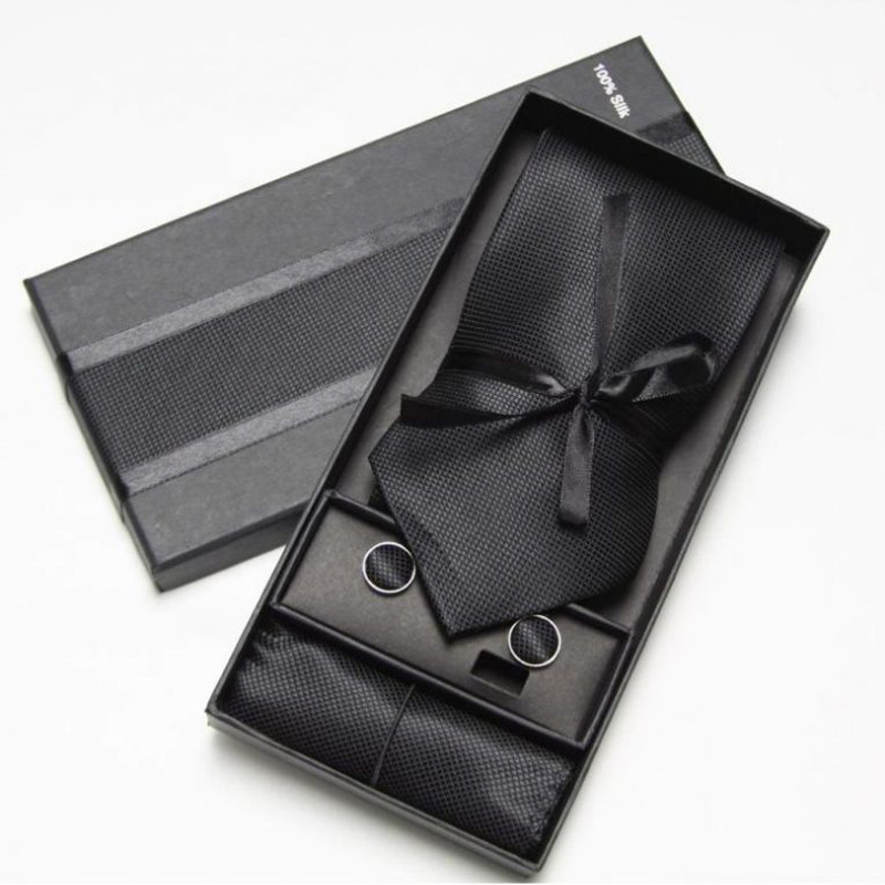 custom tie packaging box with silk tie and cufflinks for men’s gift set