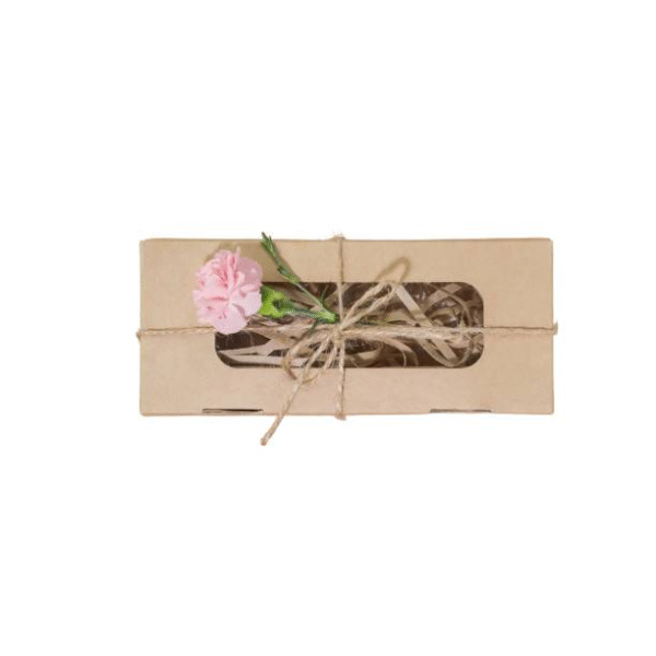 Eco-friendly DIY packaging box tied with natural twine and flower accent for handmade product branding.