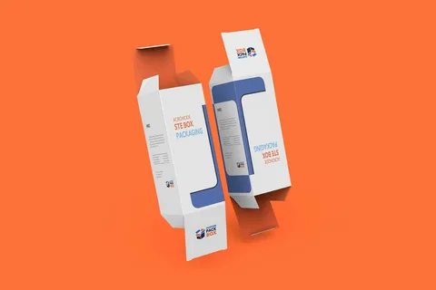 3D mockup of folding carton dieline template illustrating carton structure and design layout.
