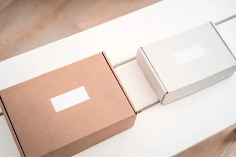 Minimalist mailer box design in kraft and white tones, highlighting clean simplicity.
