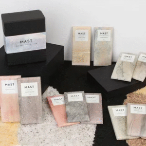 Minimalist chocolate packaging showcasing soft colors, clean lines, and refined branding design.