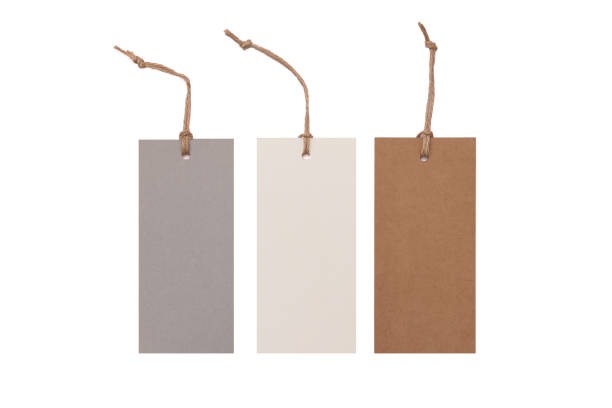 Group of kraft, gray, and white hang tags for product labeling and brand customization.