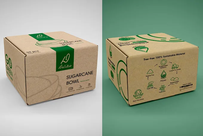 Cardboard packaging for sugarcane bowls showing bad packaging design