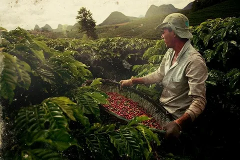 Coffee harvesting process highlighting origins behind coffee packaging design