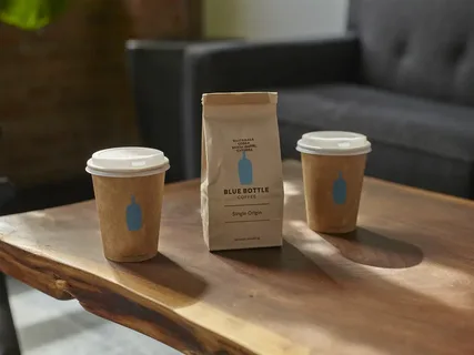 Coffee packaging design set with kraft paper bag and takeaway cups