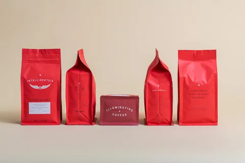 Red coffee packaging design showing modern and stylish branding