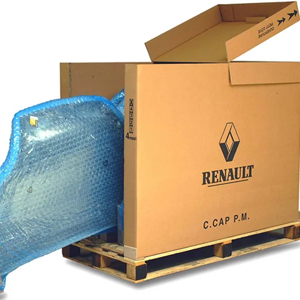Automotive aftermarket packaging solutions designed for large auto parts with palletized corrugated boxes