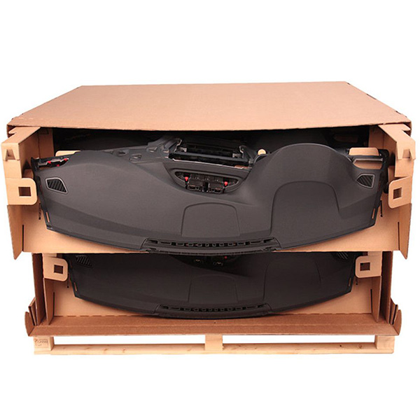 Corrugated automotive packaging boxes designed for large automotive interior components and dashboards