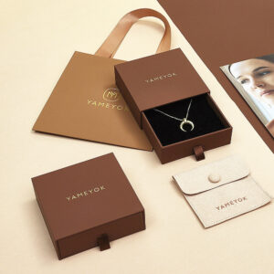 Custom necklace packaging boxes with drawer style structure and soft insert for luxury jewelry brands