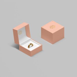 Custom ring packaging boxes with rigid structure and velvet insert for premium jewelry presentation