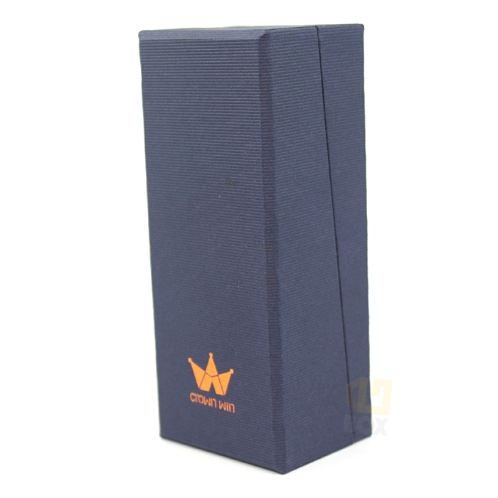 Navy blue textured tall box with orange crown logo and "CROWN WIN" text, showcasing durable surface finish and structural stability.