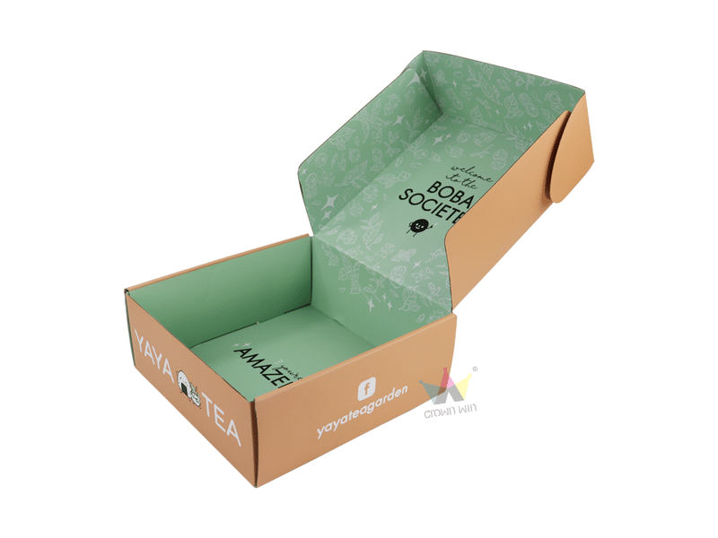 Custom orange and green hinged-lid paper packaging box with printed interior, suitable for tea, food products, subscription gifts and retail packaging.