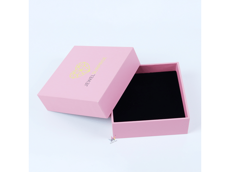 High-quality custom small pink cardboard rigid gift box with black lining, ideal for Valentine's day corporate gifts, cosmetics, and custom jewelry packaging.