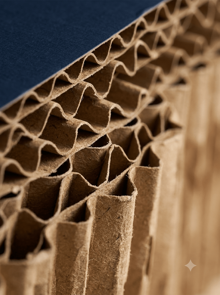 Close-up of corrugated cardboard flute layers used for durable custom mailer boxes, cushioning inserts and protective shipping packaging