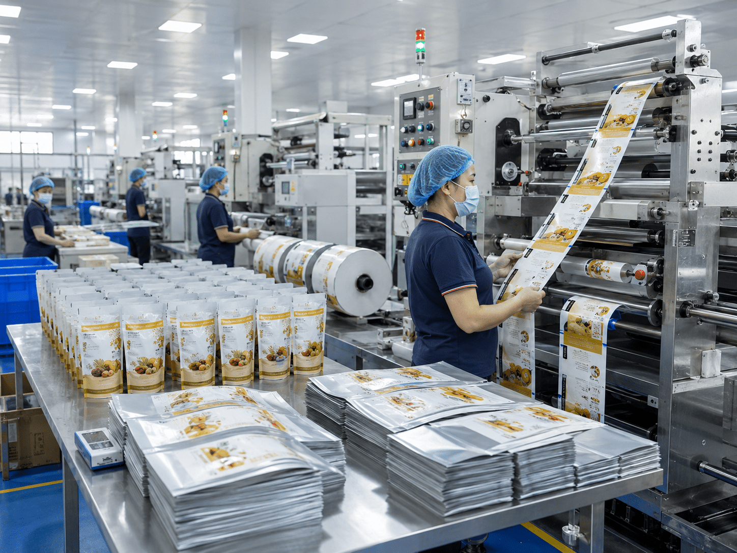 Flexible packaging factory production line printing and manufacturing custom food-grade Mylar stand-up pouches