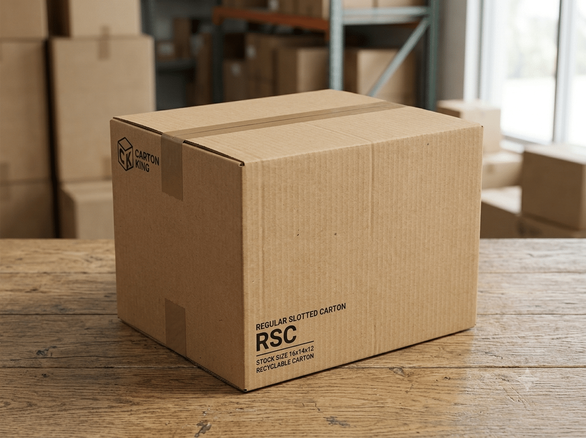 Custom recyclable regular slotted corrugated carton box for secure product shipping, warehouse storage and e-commerce delivery