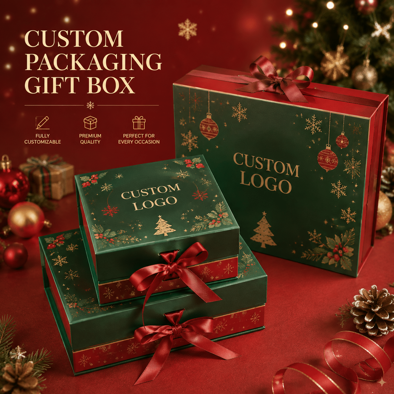 custom green christmas gift boxes wholesale